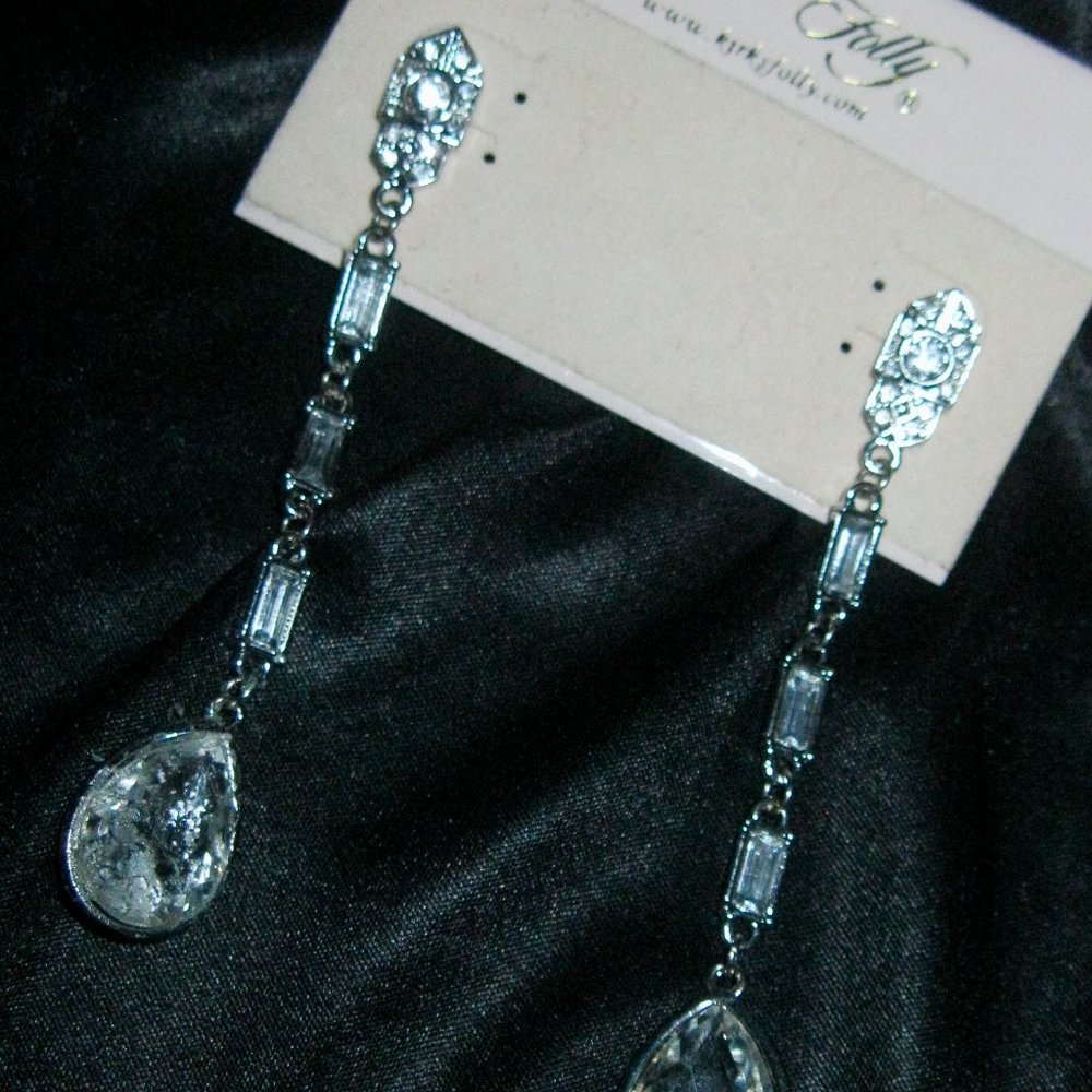 KIRKS FOLLY NEW/SIGNED/LUSCIOUS "CRYSTAL SHOULDER LENGTH PIERCED EARRINGS" SALE!